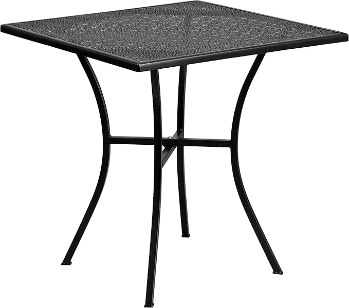 EMMA + OLIVER Commercial Grade 28" Square Black Indoor-Outdoor Steel Patio Table