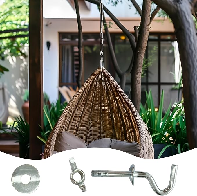 2PCS Heavy Duty Metal Hammock Hooks, Silver Zinc Plating Replacement Hardware for 3/8 Inch Holes, Fits 1-1/4 to 2 Inch Stand Posts, Indoor Outdoor Accessories