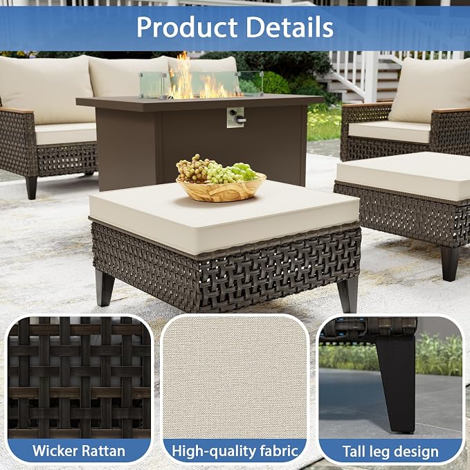 7 Piece Outdoor Sectional Sofa Set, All-Weather Wicker Rattan Patio Furniture Set with High Backrest and Thick Cushions for Garden, Porch, Poolside, Beige