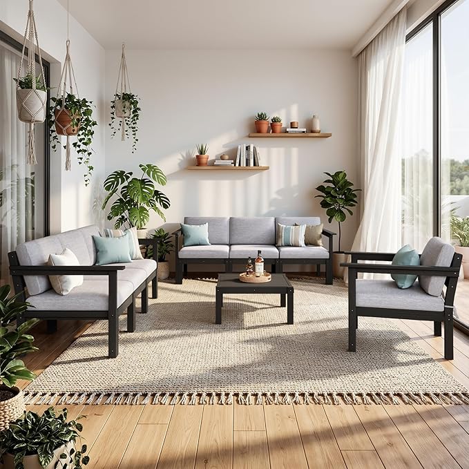 Stoog 11-Piece U-Shaped Patio Sectional Sofa Set, All-Weather Modular & Convertible Patio Furniture - Create L-Shape or Straight Configurations, Black
