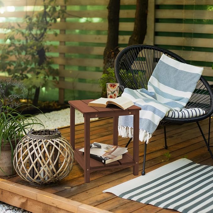 Casafield Adirondack Side Table, Set of 2 Cedar Wood Outdoor End Table with Shelf for Patio, Deck, Lawn and Garden - Espresso