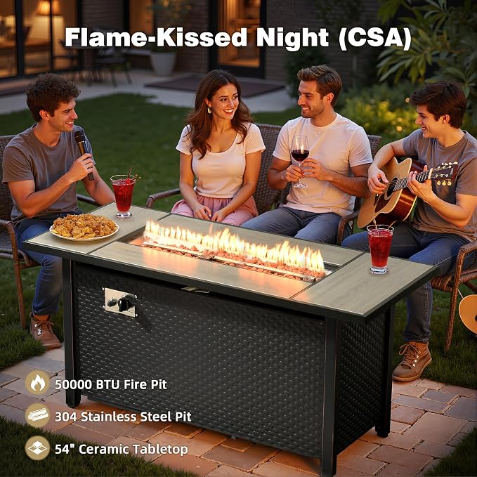 CAODOC Outdoor Sectional Patio Furniture Set with Fire Pit Table,13 Pieces Wicker Conversation Sets L Shaped Couch,Extra Deep Out Door Sofa Outside Furniture, Beige