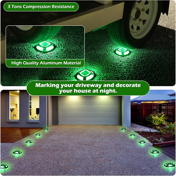AGPTEK Solar Driveway Lights Outdoor 12 Pack, 2 Color Modes LED Deck Dock | Marine Waterproof Driveway Marker Lights for Step Sidewalk Stair Garden Pathway Walkway Yard (Green/Red)
