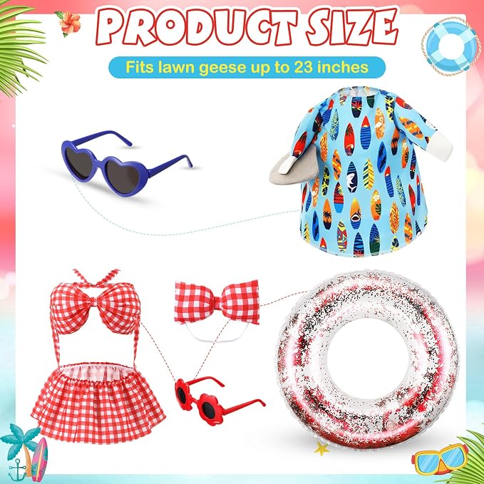 Bikini Porch Goose Outfits with Sunglasses and Swimming Tube for 23" Summer Goose Costume Garden Patio Statue Decor(Bikini)