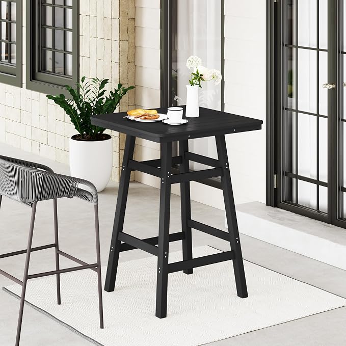 WestinTrends Malibu Square Outdoor Patio Bistro Bar Table with Umbrella Hole 42" Tall, Black