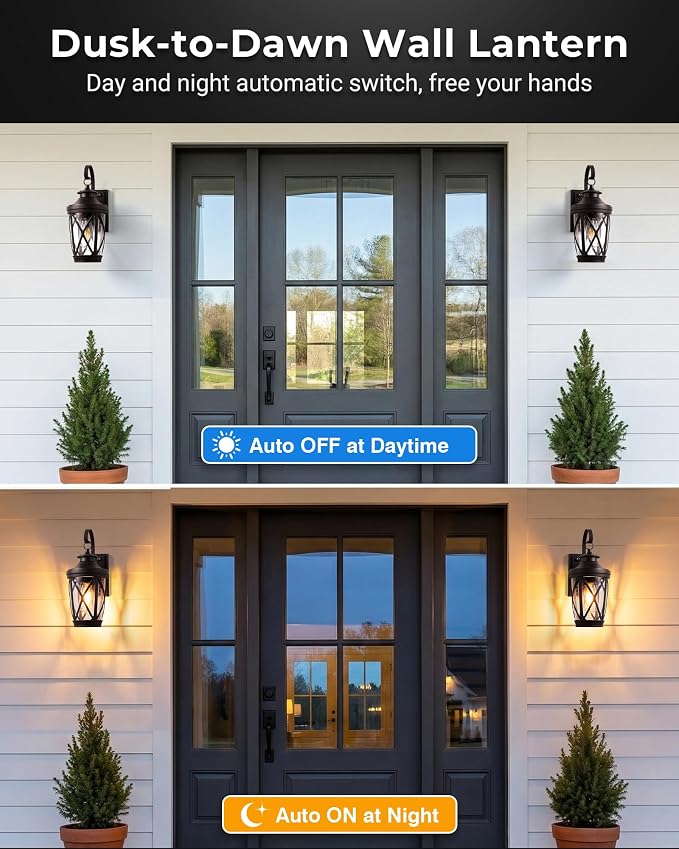 VIANIS Dusk to Dawn Outdoor Wall Lights, Oil Rubbed Bronze 14in Porch Light | Auto On/Off, Easy Installation, Anti-Rust Aluminum, ETL Certified, Hardwired 220VAC, E26 Bulbs not Included, 3-year Warranty