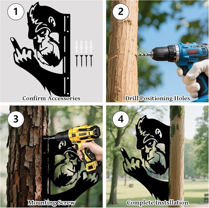 2 Pack 13 Inch Bigfoot Yard Decor, Funny Metal Sasquatch Signs | Two funny Bigfoot metal signs for fences, trees, posts, porches, cabins, garages, yards and man caves