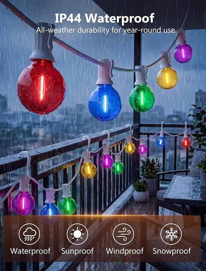 25Ft LED Outdoor String Lights, G40 Outdoor Christmas Decorations Lights Waterproof with 27 LED Globe Multicolor Bulb, Hanging Vintage Christmas Lights for Patio Roofline Backyard Garden Party Decor