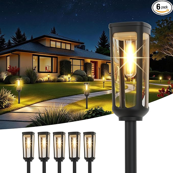 JEJOT Solar Pathway Lights Outdoor Waterproof, 6 Pack Solar Walkway Lights | Solar Light outdoor for Lawn Yard Garden Patio Driveway Decor Landscape, Warm White