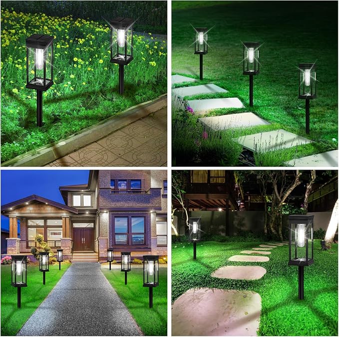 12-Pack Solar Pathway Lights Outdoor, Landscape Lights Cool White | Upgraded Large Size & Bright LED, Auto ON/OFF, IP65 Waterproof, Easy Installation, Solar Powered Lights for Garden Walkway