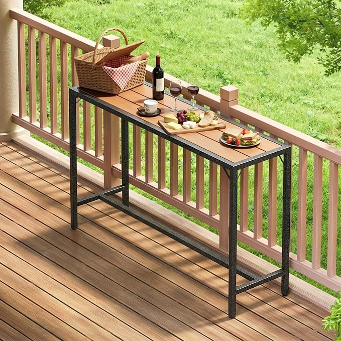 TLSUNNY Outdoor Bar Table, 47" Patio Counter Height Table, High Top Furniture w/HDPE Top, E-Coating & Hammer-Finish Frame, Adjustable Foot, All Weather for Hot Tub,Balcony,Poolside,Kitchen