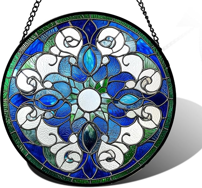 DASTOLL Stained Glass Window Hanging, Boho Style Sun Catchers Diamond Glass Panel Hangings Tiffany Suncatcher Decor for Birthday for Women, Men, Wife, Aunt, and Mom 9.8 in