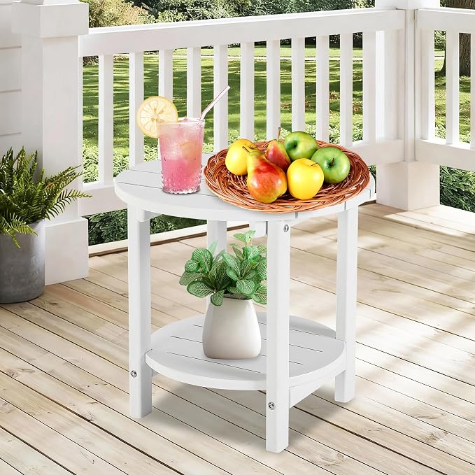 LZRS Adirondack Side Table Double End Table, Outdoor Coffee Tables for Patio, Backyard,Pool, Indoor Companion, Easy Maintenance & Weather Resistant(White)