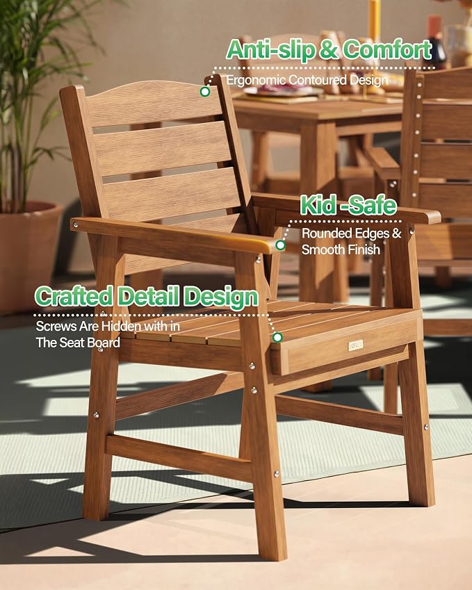 YEFU HIPS Patio Dining Sets: 8-Piece All-Weather Outdoor Table and Chairs with Aluminum Frame & Wood Grain Tabletop - Low-Maintenance Patio Dining Set for 6 Modern Furniture for Family with Deck Teak