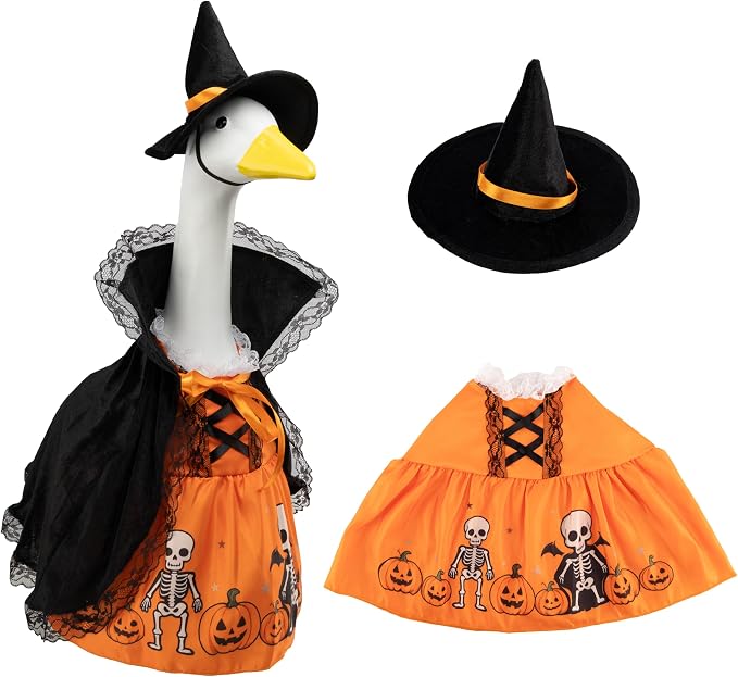 Porch Goose Outfits for 23 Inch Statue, Halloween Witch Dress Hat and Cape Set, Porch Goose Clothes for Patio Yard Garden Decor