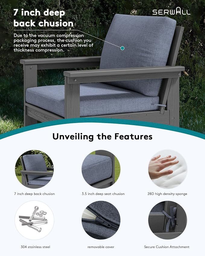SERWALL HDPE Outdoor Patio Furniture Set with Coffee Table