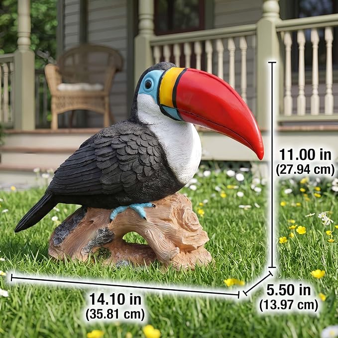 Real Toucan Statue,Colorful Outdoor Bird Decor Sculpture- 14.2" Resin Bird Outdoor Animal Ornament, Tropical Tiki Bar Decor, Waterproof & Weather-Resistant, Perfect for Garden, Patio, Yard