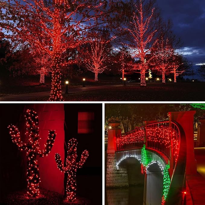 66FT 200 LED Fairy Lights Plug in, 8 Modes Christmas Lights Red and Green | Waterproof String Lights Outdoor Indoor, Memory, Timer, Copper Wire, Christmas Lights for Bedroom Garden Party Holiday Decor