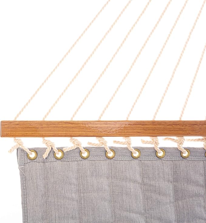 Original Pawleys Island Large Canvas Granite Sunbrella Quilted Hammock – 13 ft. x 55 in., 2-Person, 450 lb Capacity, Oak Spreader Bar, Handcrafted in the USA