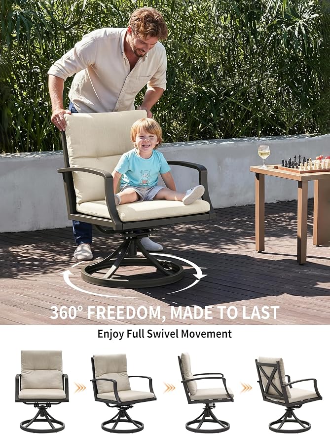 7 Pieces Outdoor Dining Set for 6, Never Rusts Aluminum Patio Dining Set with 2 Swivel Rocker Chairs, Patio Table and Chairs Set, Outdoor Furniture Set for Deck, Garden, Lawn, Gunmetal