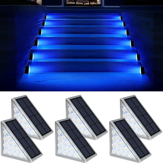 AUDLES 6 Pack Solar Stair Lights, Outdoor Step Lights with Waterproof IP67, Blue Color LED Solar Light for Outside Light Decor for Stair, Deck, Front Step, Front Porch, Patio and Backyard