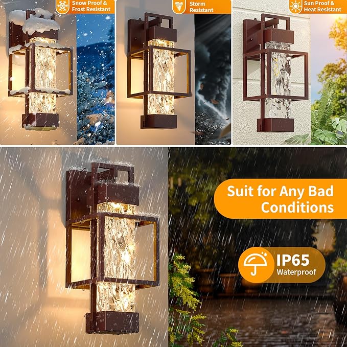 Hotsonic Oil Rubbed Bronze Dusk to Dawn Outdoor Porch Light Fixtures Wall Mount 14'' Dimmable Exterior Lighting for Outside Waterproof Wall Lantern Lamps Sconce Coach Lights for House Garage (2 Pack)