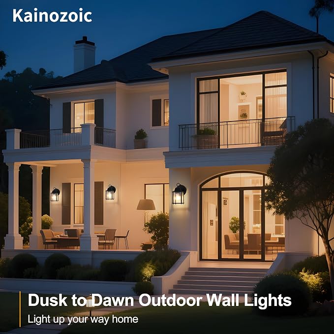 Dawn to Dusk Sensor Outdoor Wall Light Fixtures Waterproof Porch Lights Anti-Rust Black Exterior Lighting Fixtures Outdoor Wall Lantern for House