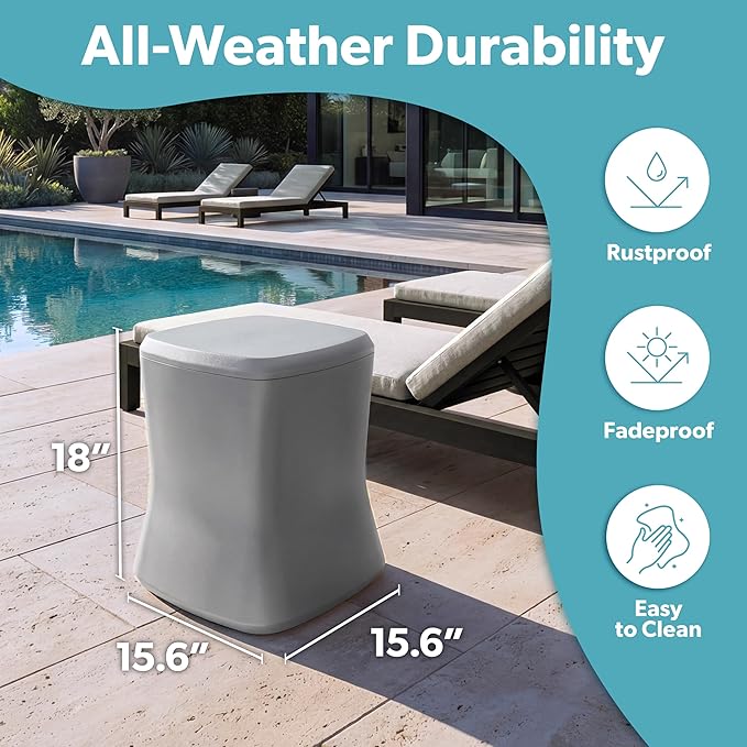 Coast Modern Outdoor Side Table Cooler- 2 in 1 Patio Decor Storage Table & Ice Chest - 25 QT - White, Gray, Sand, Stone Blue, Black