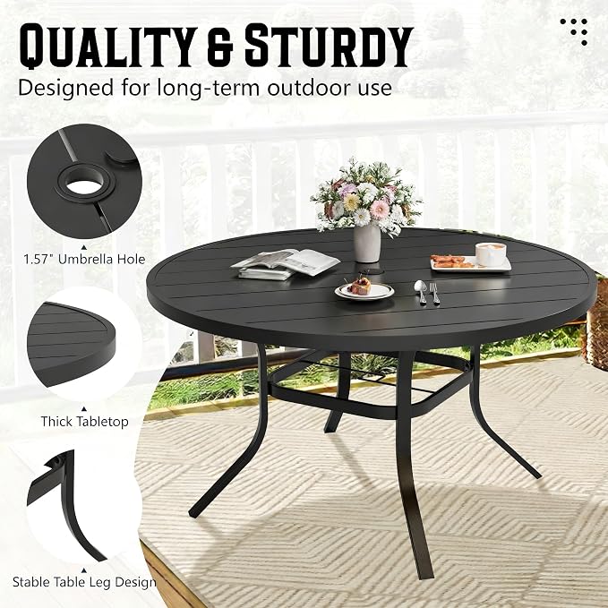 SUNCROWN 7 - Piece Outdoor Dining Set, Patio Furniture Set with 6 x Textilene Dinning Chairs and 53" Metal Round Table with Umbrella Hole for Lawn Garden Backyard Deck, Black