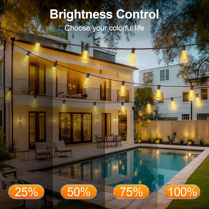 Outdoor String Led Patio Lights - 150Ft 45M Outside Waterproof Light With Remote Dimmable ST38 Shatterproof Bulb Connectable Hanging Outdoor Electric Lighting For Backyard Yard Gazebo Porch Party