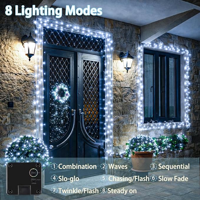 Solar Fairy Lights, 6 Pack Total 600LED 216FT Waterproof String Lights | Cool White, Silver Wire, 8 Lighting Modes Solar Twinkle Lights for Tree Garden Patio Party Outdoor Christmas Decorations
