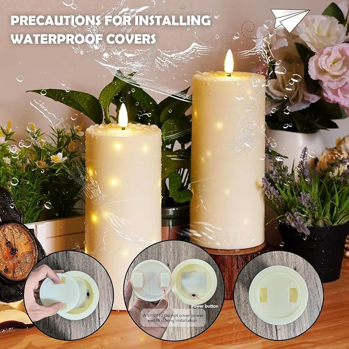 YOROXRG 4" x 10" Large Outdoor Waterproof Flickering Flameless Candles with Timer,2Pcs Battery Operated LED Pillar Candles with Embedded Star String for Outdoor Lanterns,Porch,Patio Decor(Ivory)