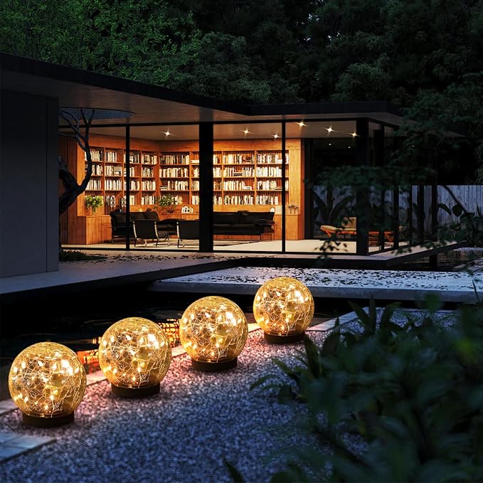 Solar Globe Lights Outdoor Waterproof-Solar Balls-Solar Garden Lights Orbs | Solar Globe Lights for Outside 6 Pack Cracked Glass Ball for Lawn Patio Yard Backyard Decorations