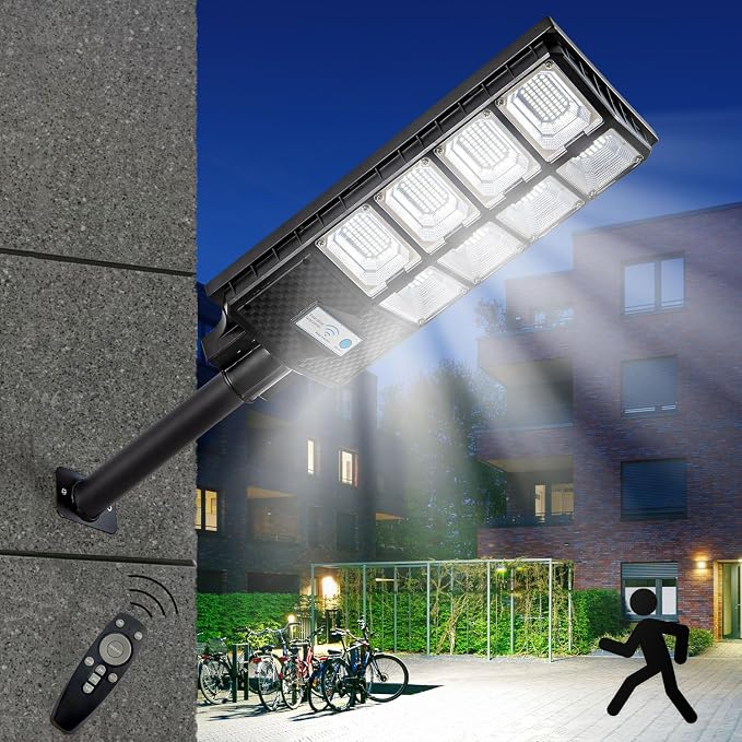 Solar Street Lights Outdoor, IP67 Waterproof, with Motion Sensor, Remote, and Auto Dusk to Dawn | Bright 6500K LED Solar Powered for Patio, Garden, Garage, Courtyard & Parking Lot