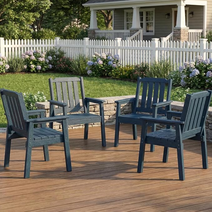 Garvee Outdoor Patio Dining Chairs Set of 4, Outdoor HDPE Garden Dining Chairs, Sturdy Frame, Waterproof, All-Weather for Backyard, Poolside, Porch, Deck, Navy Blue