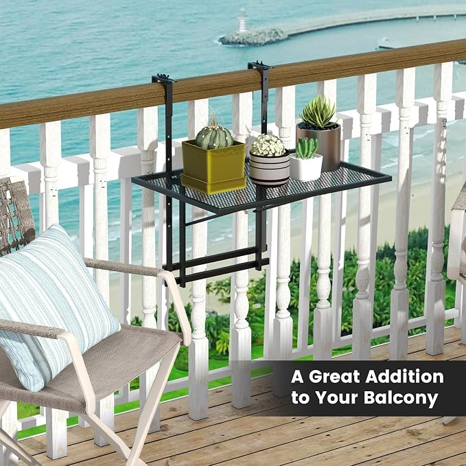 Giantex Outdoor Folding Hanging Table with 5-Level Height, Anti-Rust Coated, Suits for 1.4” -4” Railings, Space-Saving Balcony Side Railing Table for Indoors Outdoors