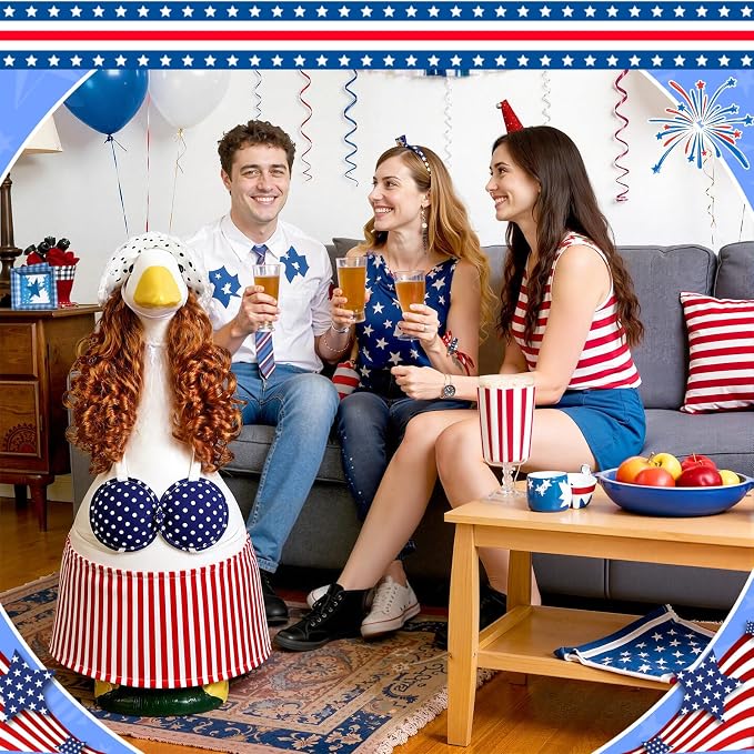 4th of July Porch Goose Outfit, American Flag Goose Dress, 250th Anniversary Patriotic Bikini Clothes, Red White Blue Costume for 23" Gooses Statue Decoration Patio Yard Lawn Outdoor Decor