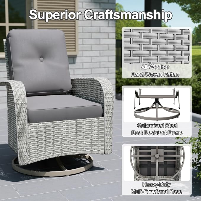 15-Piece Outdoor Patio Furniture Set, Modular Sectional Sofa Set with Swivel Rocker Chairs, Wicker Outdoor Couch Conversation Sets w/Coffee Table and Cushions, Gray