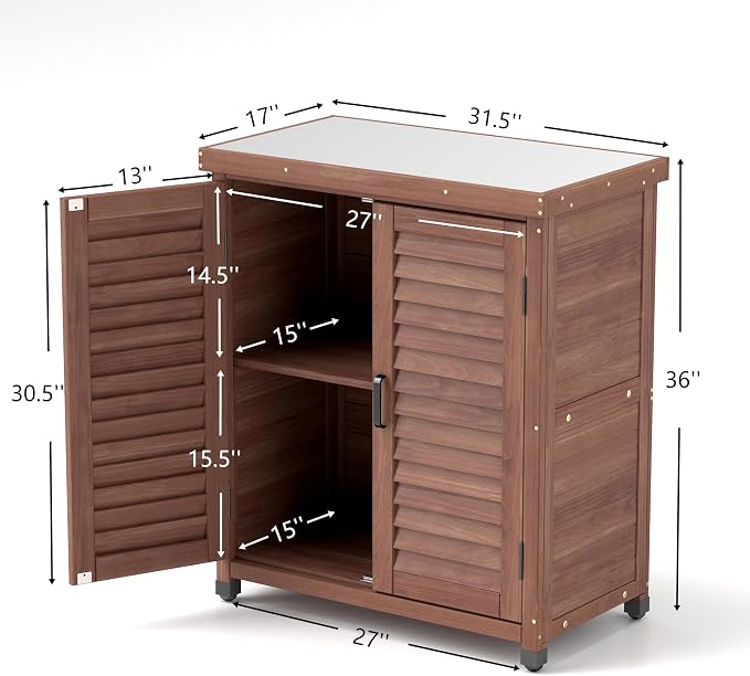 Wooden Outdoor Storage Cabinet, Outdoor Bar Table Cabinet with Storage, Outdoor Buffet Sideboard for Patio, Garden, Potting Bench, TV Stand, Bar Table, Balcony, Brown