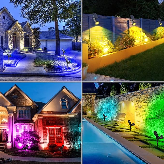 T-SUN Blue Solar Spotlights, Solar Lights Outdoor Waterproof, Auto ON/Off Adjustable Solar Garden Pond Lights for Tree, Patio, Yard, Garden, Driveway, Stairs, Pool Area (Blue- 4 Pack)