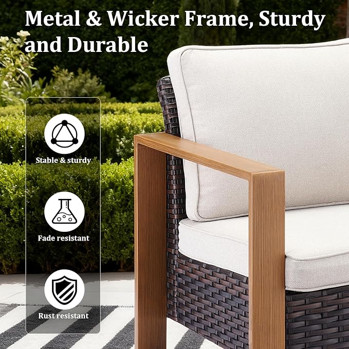 7-Piece Outdoor Patio Furniture Set with Swivel Chairs & Rattan Chairs, All-Weather Wicker Sofa Set for Garden, Yard, Porch and Poolside Seating Beige
