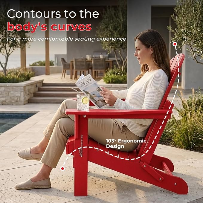 Costaelm Patio Conversation Set, 5 piece Balcony Furniture, Small Patio Firepit Furniture Outdoor Adirondack Square Coffee Table and Chair for Backyard Lawn Porch Pool Garden, Red