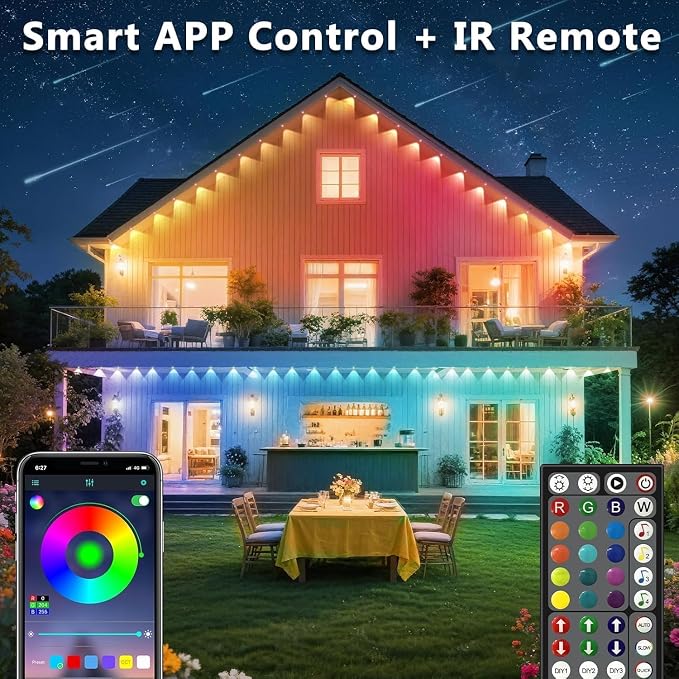 CETELUMA 300FT Permanent Outdoor RGB Lights, IP67 Waterproof Smart Eave Lighting, with App/Remote Control Eaves Light, DIY LED Scenes Modes for House Roof Decor,Party (300FT)