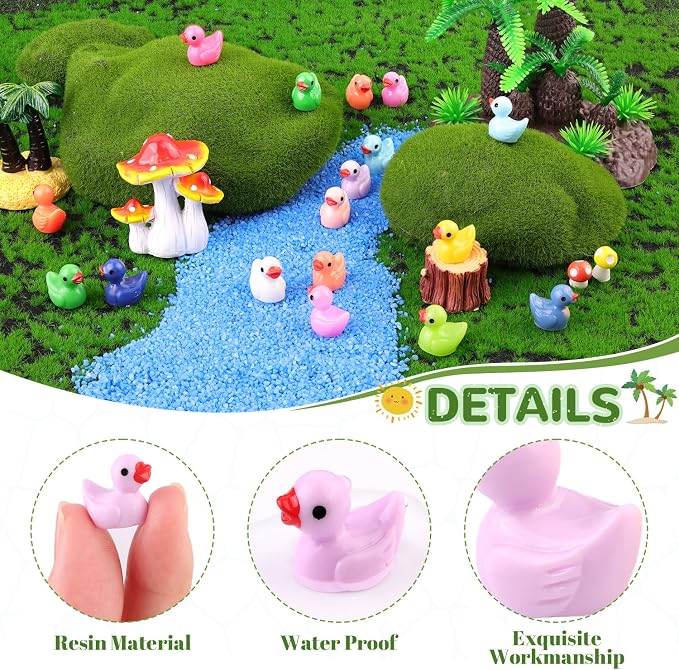 TINKRSTUFF 200PCS Mini Resin Animals Cute Tiny Ducks,Miniature Duck Figures to Hide,Little Animal Small Figurines Bulk for Topper Desk Garden Dollhouse Landscape Aquarium Ornaments DIY Crafts & Decor