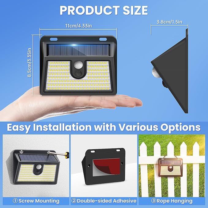 [10 Packs] Solar Motion Sensor Outdoor Lights, Super Bright Solar Lights Outdoor Waterproof, 3 Lighting Modes Security Wall Light for Outside Walking Dog Fence Backyard Deck Garden Door Step Garage