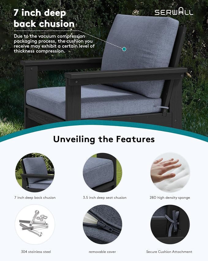 SERWALL HDPE Outdoor Patio Furniture Set with Coffee Table