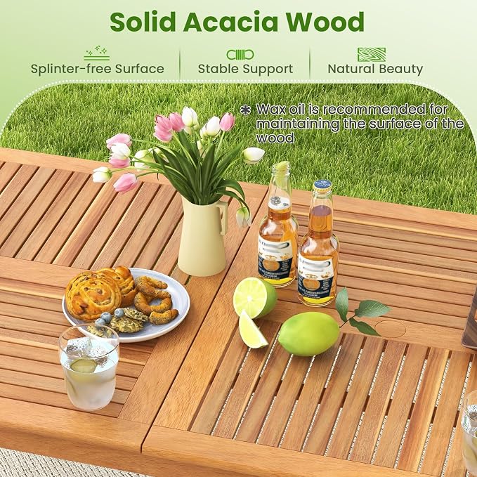 Tangkula 8-Person Outdoor Acacia Wood Dining Table, 79" x 35" Rectangular DiningTable with 1.96" Umbrella Hole, Outdoor Patio Table for Deck, Garden, Poolside and Backyard, Natural