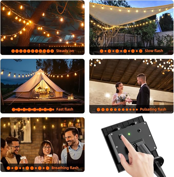 Kawaya Solar Powered String Lights: 50 FT LED Outdoor Patio Hanging Lights with 25+2 Edison Bulbs - USB-Charging - IP65 Waterproof Shatterproof Edison Bulbs for Bistro Cafe Camp Yard Balcony