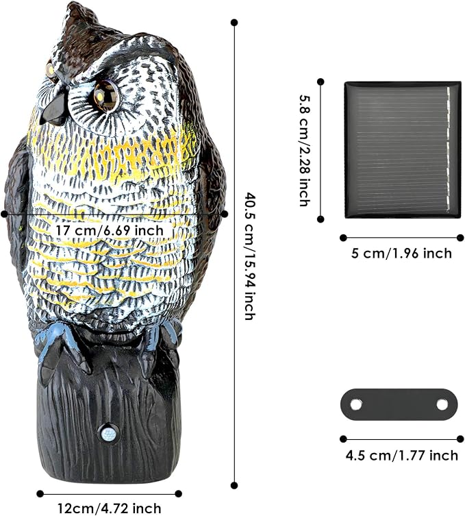 Ruolan Plastic Owl,Brid Owl with Flashing Eyes&Frightening Sound for Garden Yard Outdoor (Medium) (Large)