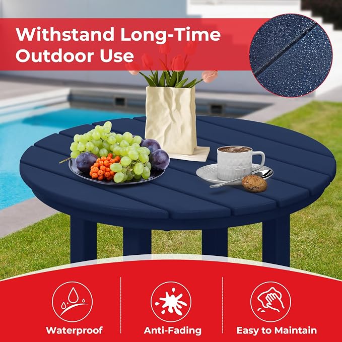 Costaelm Outdoor Bar Table, 37" Counter Height Round Patio Cocktail Bar Table, Patio Bar Table Bistro Dining Table Pub Table for Front Porch Deck, Backyard, Garden, Navy Blue